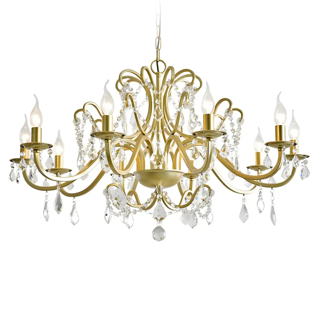 Lustre élégant en métal courbé et cristal doré