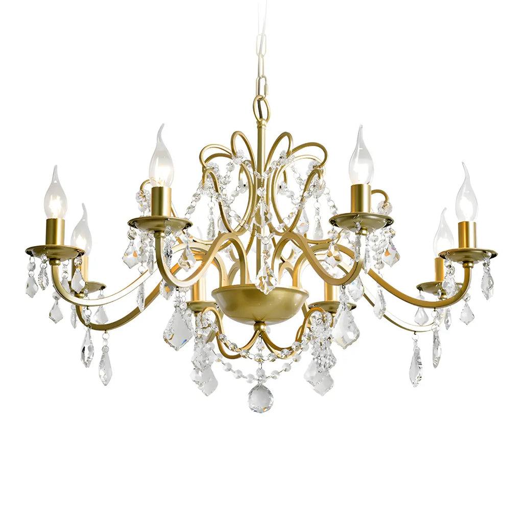 Lustre élégant en métal courbé et cristal doré