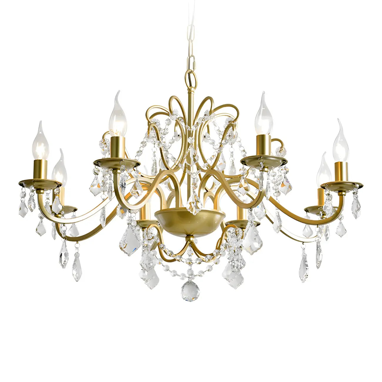 Lustre élégant en métal courbé et cristal doré