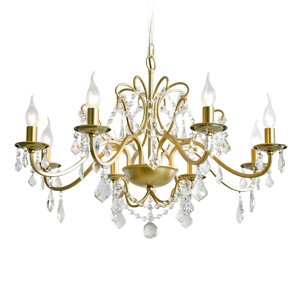 Lustre élégant en métal courbé et cristal doré