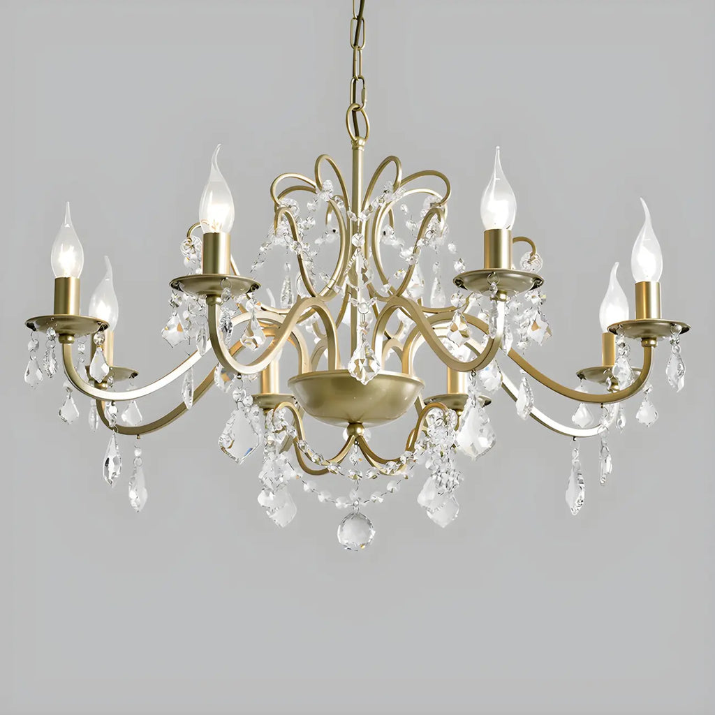 Lustre élégant en métal courbé et cristal doré