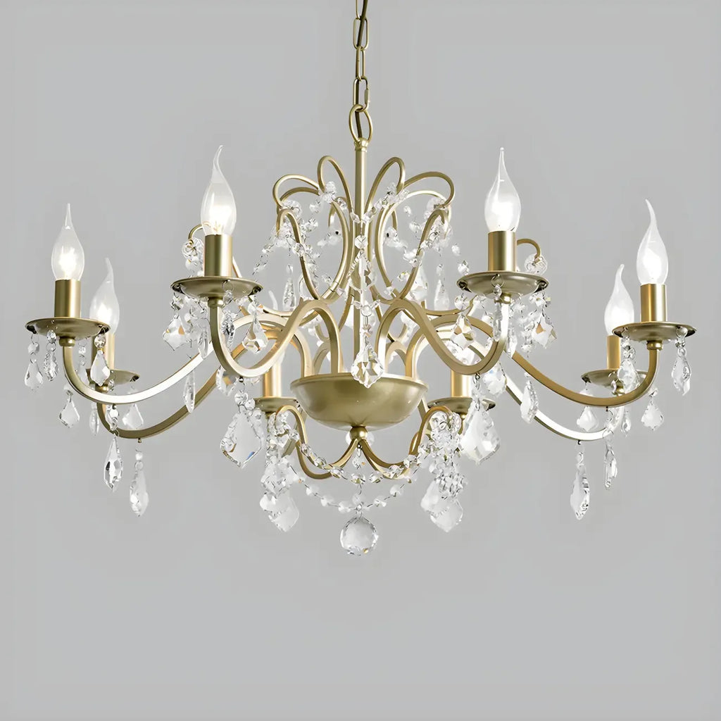 Lustre élégant en métal courbé et cristal doré