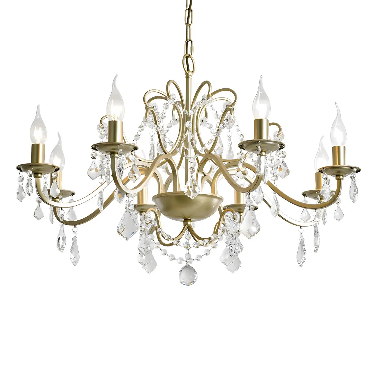 Lustre élégant en métal courbé et cristal doré
