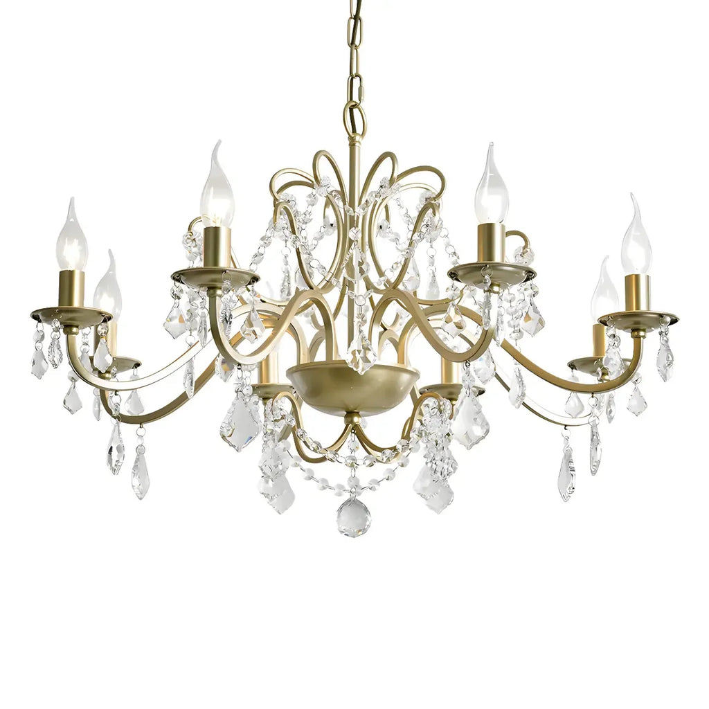 Lustre élégant en métal courbé et cristal doré