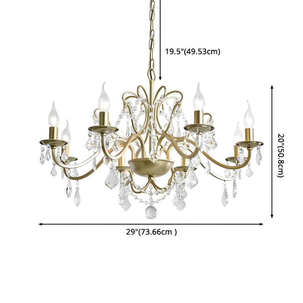 Lustre élégant en métal courbé et cristal doré