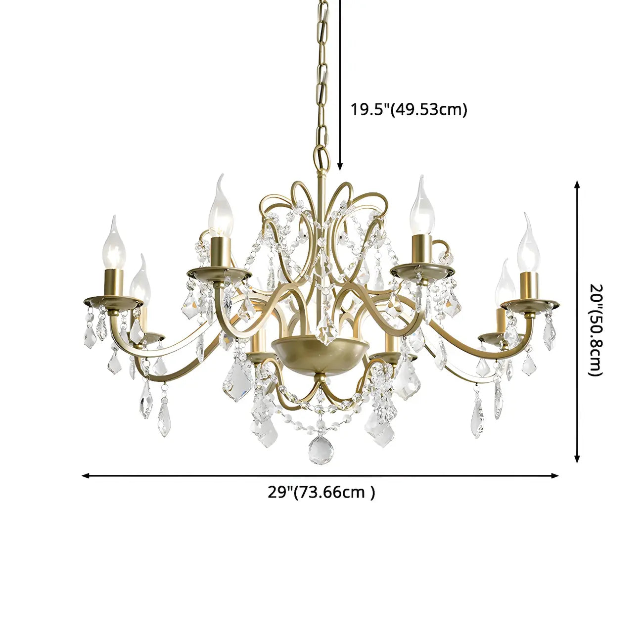 Lustre élégant en métal courbé et cristal doré