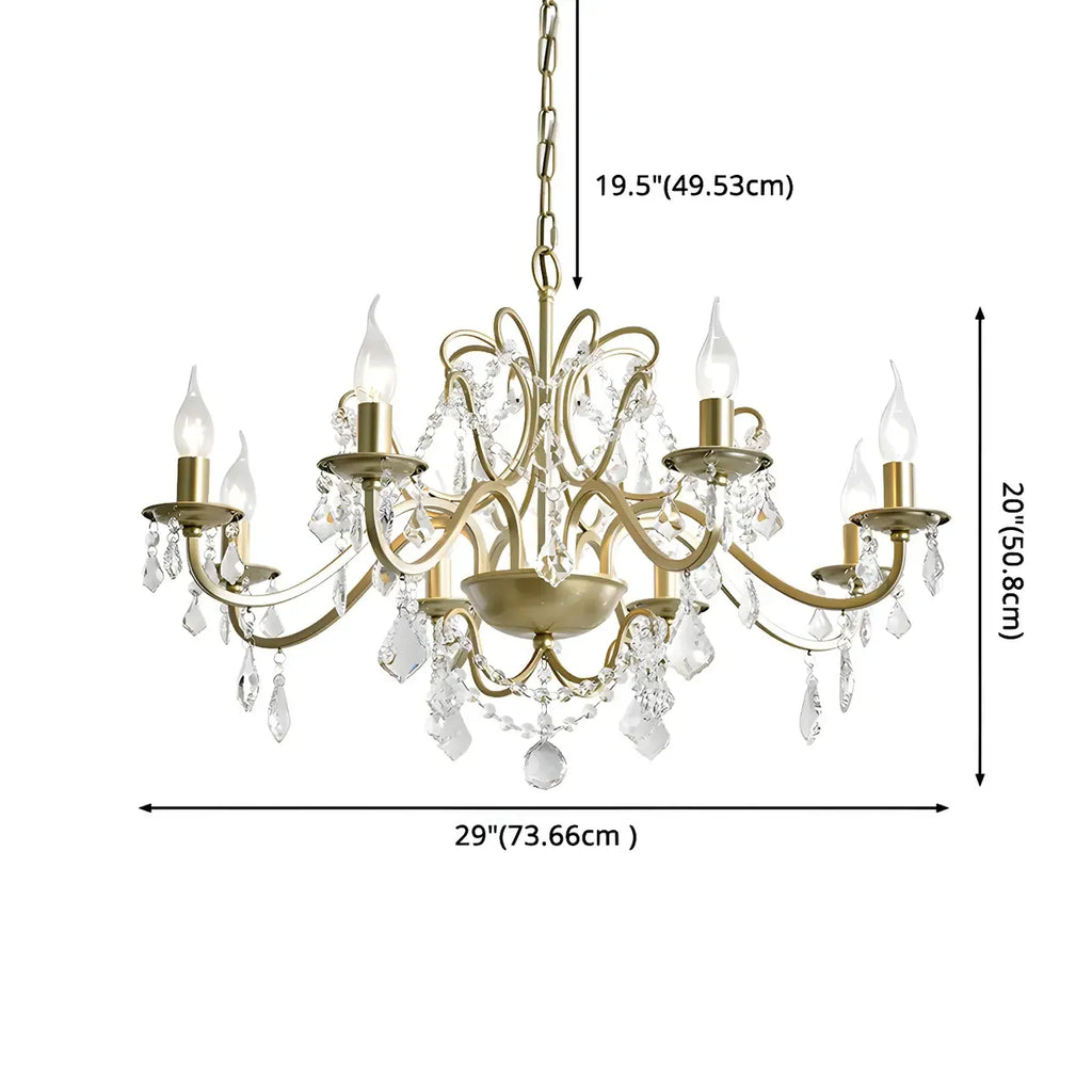 Lustre élégant en métal courbé et cristal doré