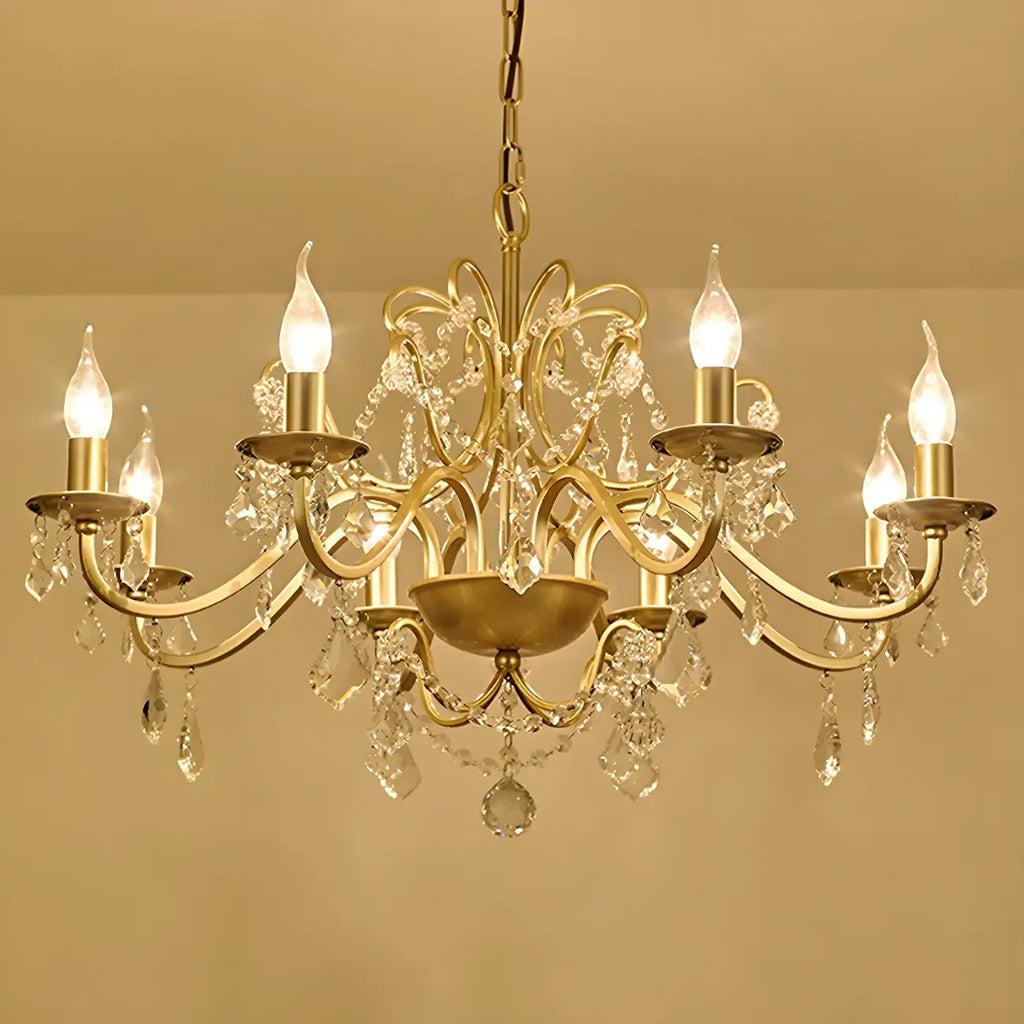 Lustre élégant en métal courbé et cristal doré