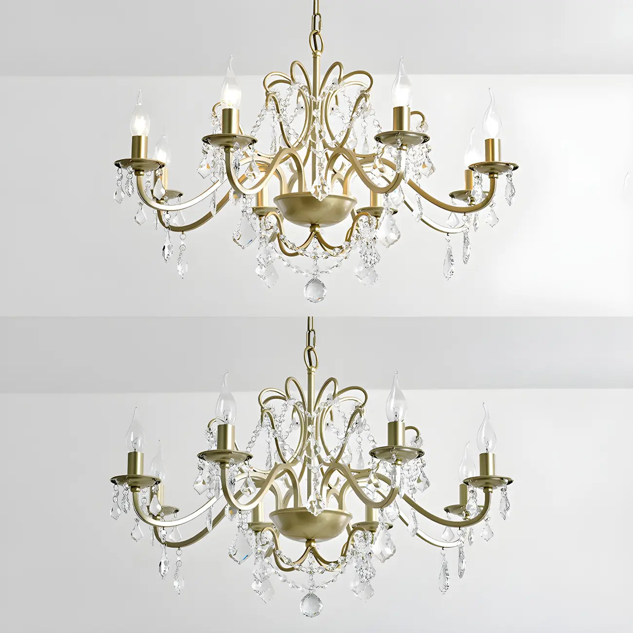 Lustre élégant en métal courbé et cristal doré
