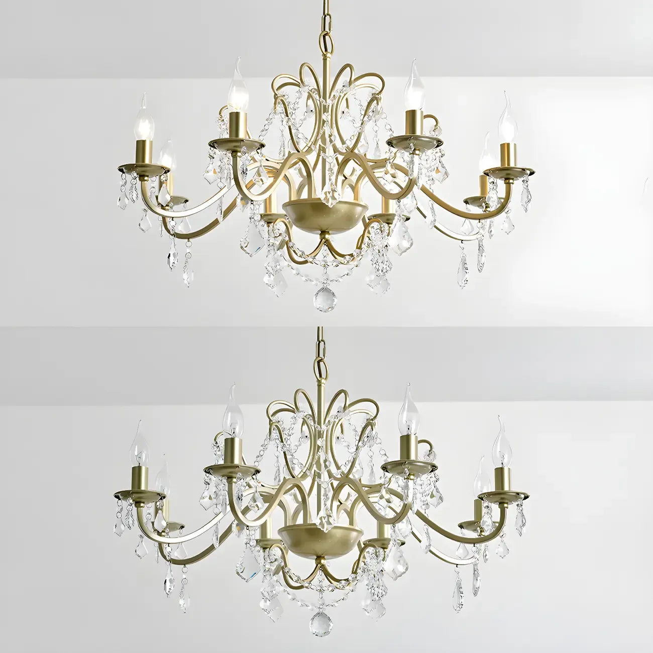 Lustre élégant en métal courbé et cristal doré