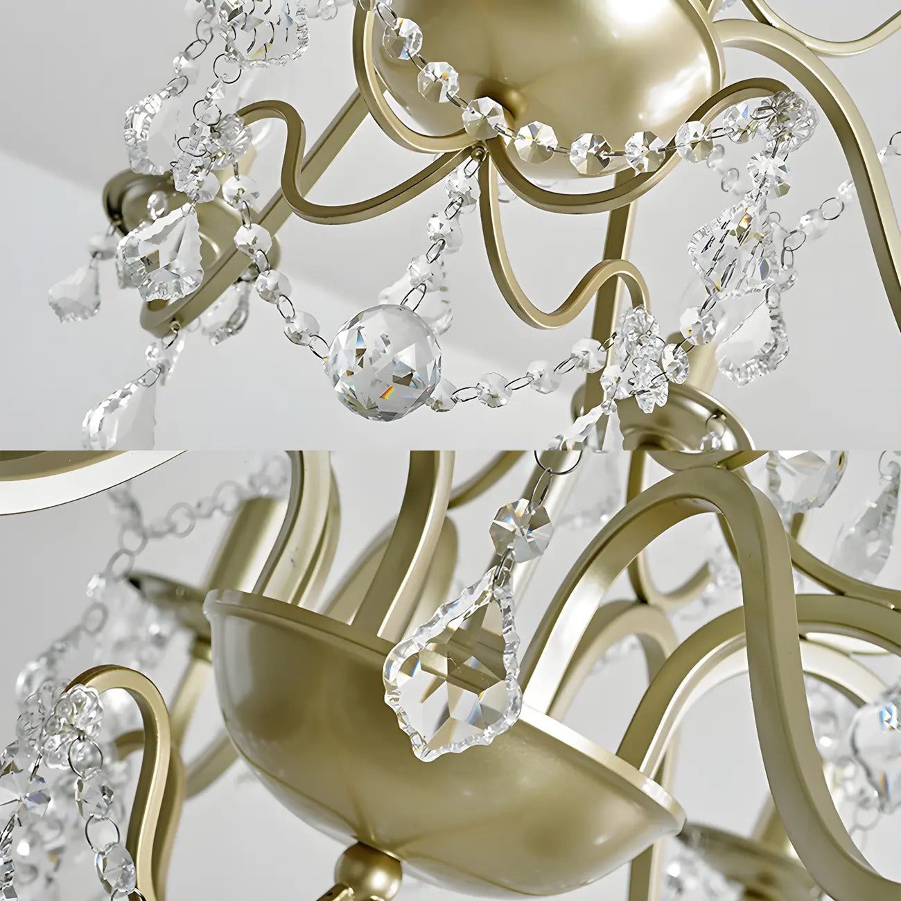Lustre élégant en métal courbé et cristal doré