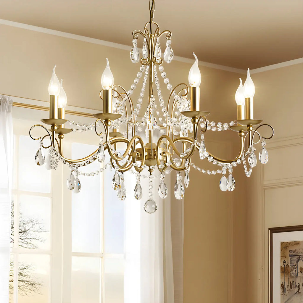 Lustre classique élégant en métal cristal doré