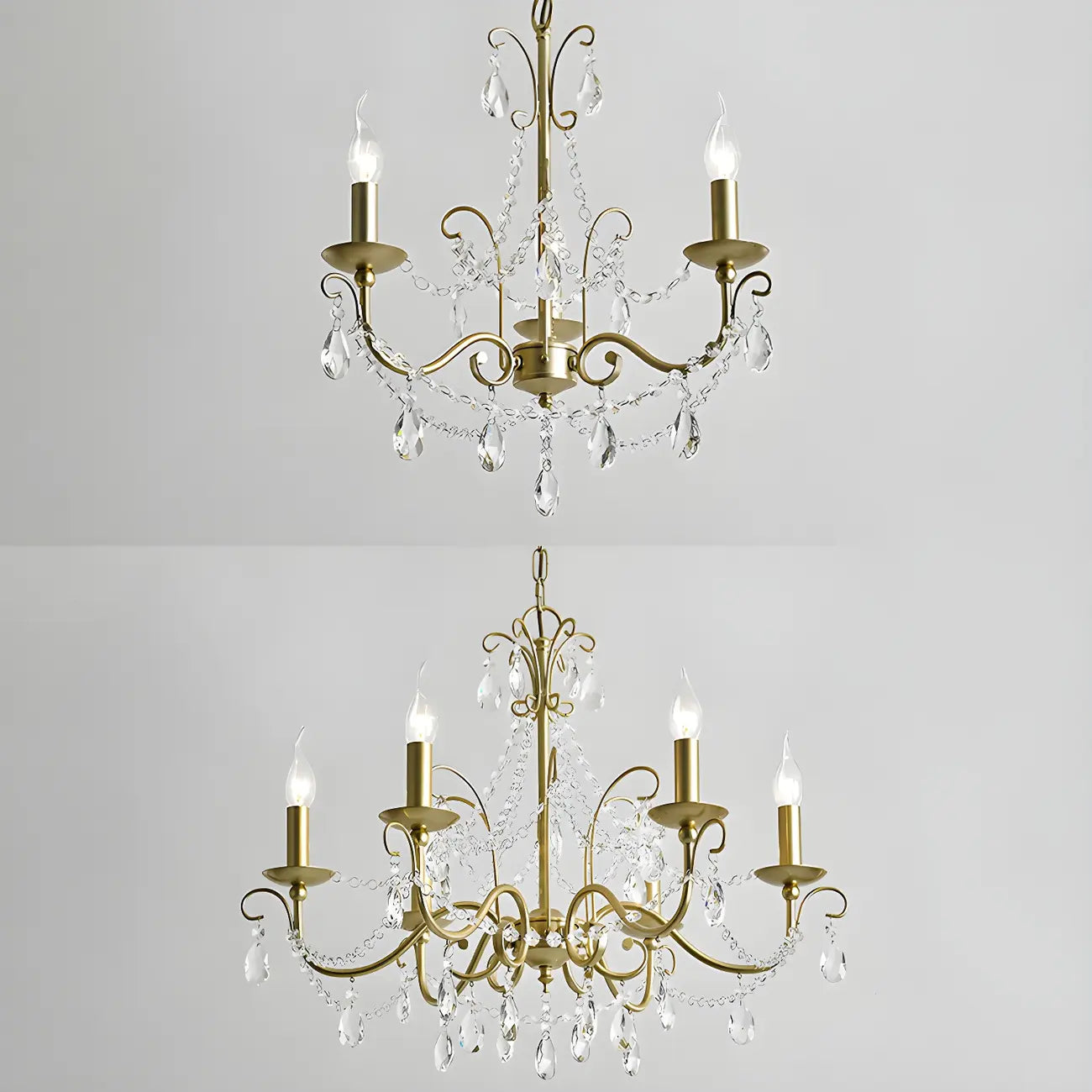 Lustre classique élégant en métal cristal doré