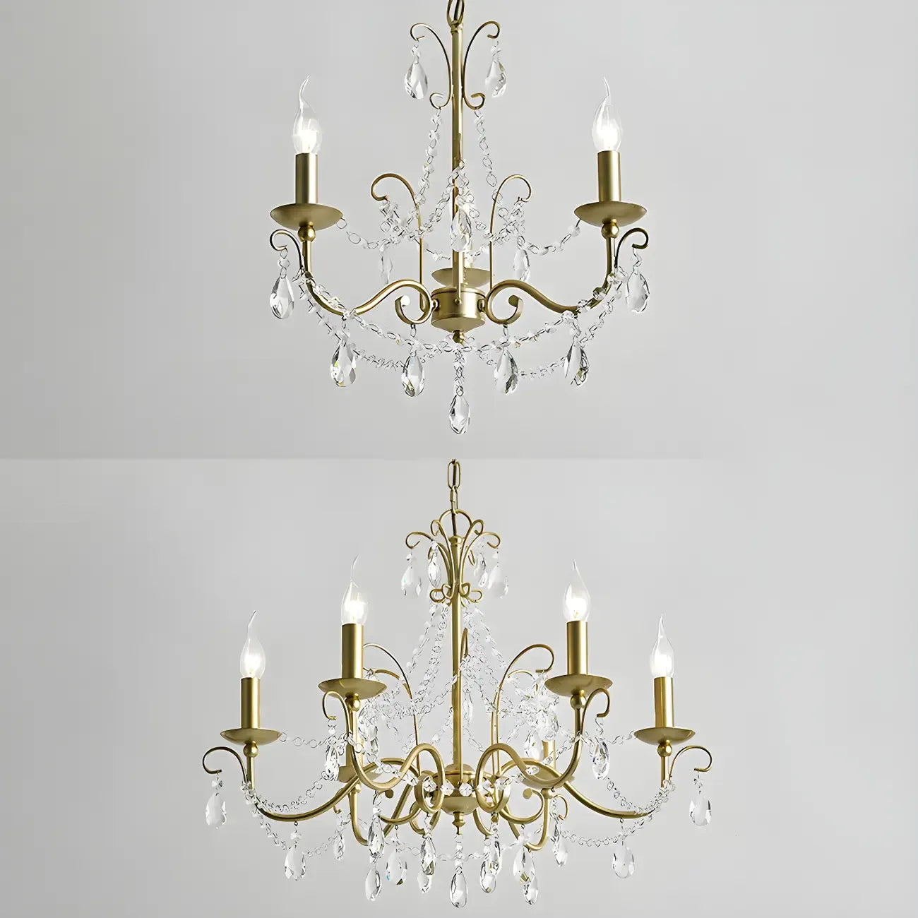 Lustre classique élégant en métal cristal doré
