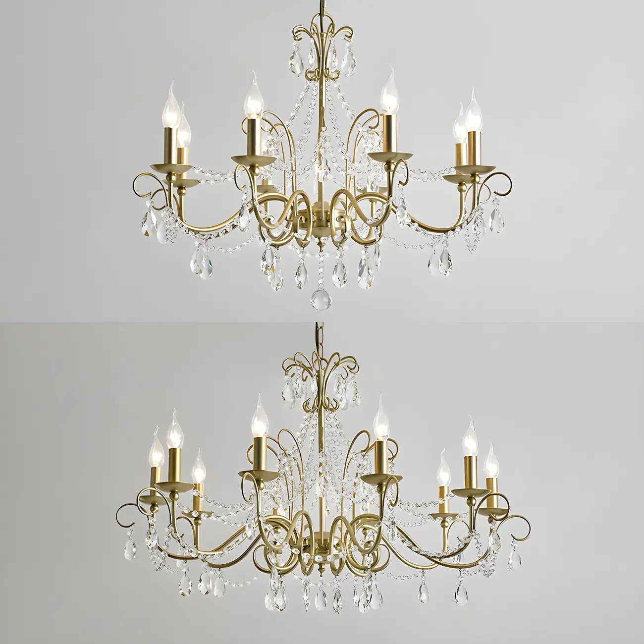 Lustre classique élégant en métal cristal doré