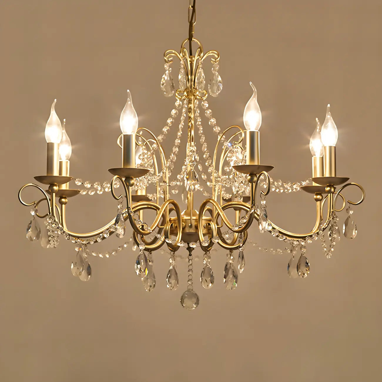 Lustre classique élégant en métal cristal doré