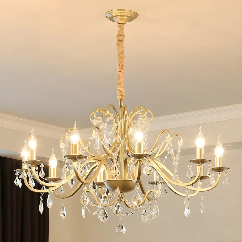 Lustres candélabres en cristal doré à bras incurvés de style français