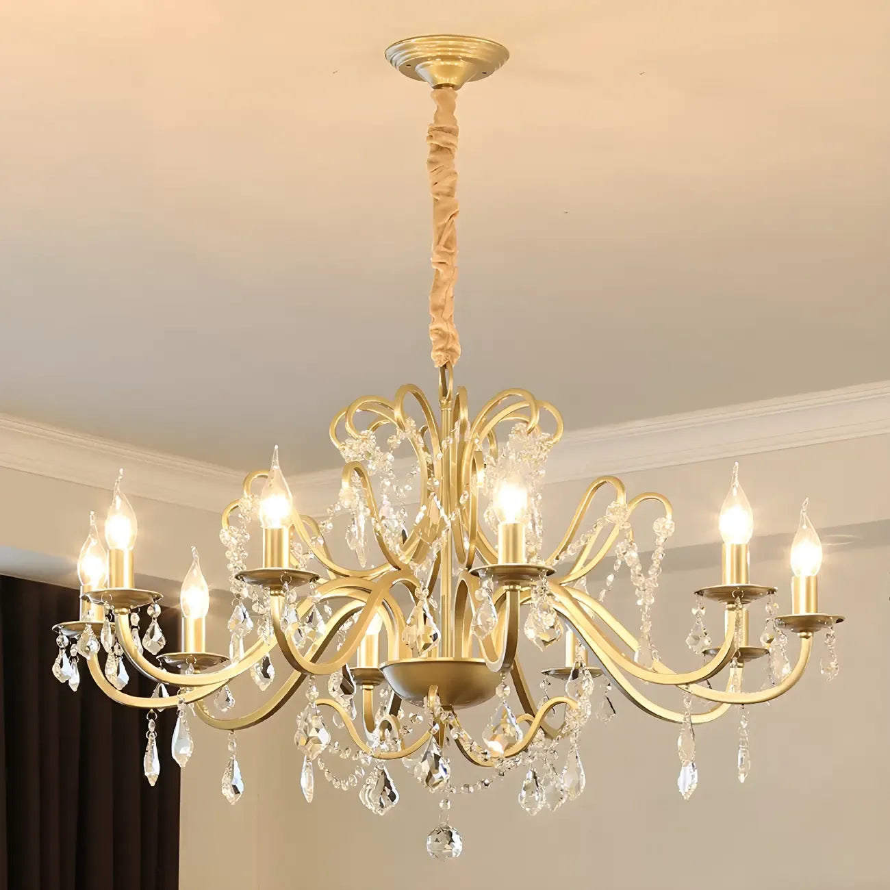 Lustres candélabres en cristal doré à bras incurvés de style français