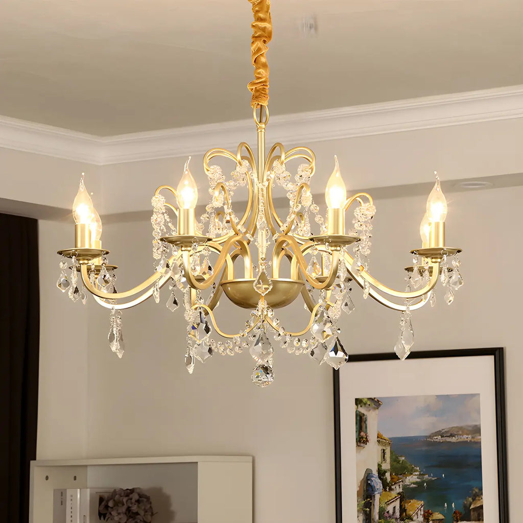 Lustres candélabres en cristal doré à bras incurvés de style français