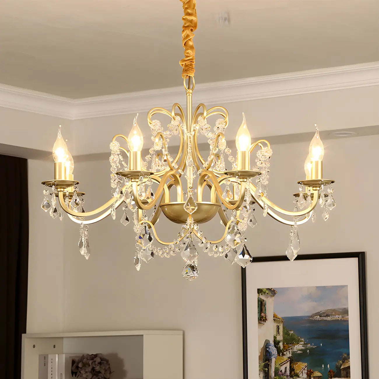 Lustres candélabres en cristal doré à bras incurvés de style français