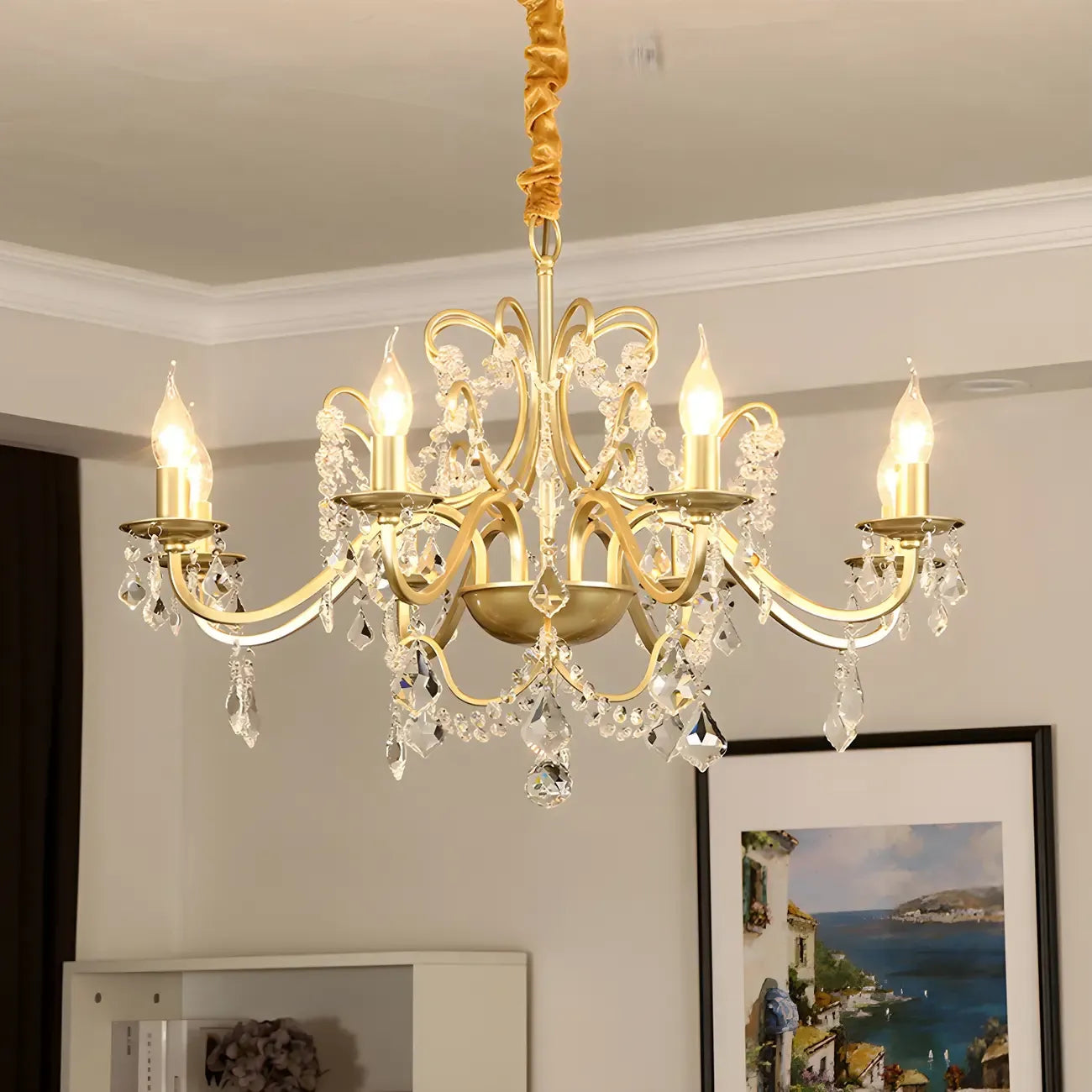 Lustres candélabres en cristal doré à bras incurvés de style français