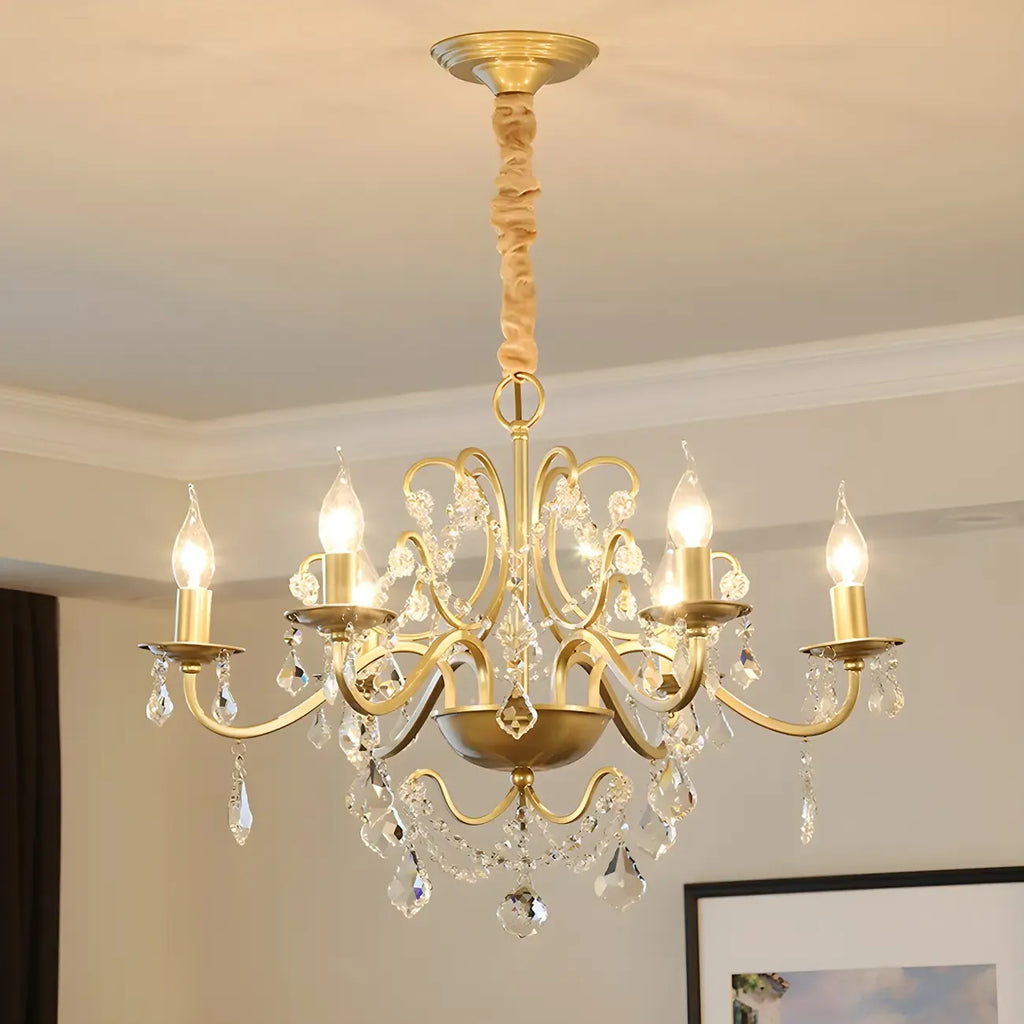 Lustres candélabres en cristal doré à bras incurvés de style français
