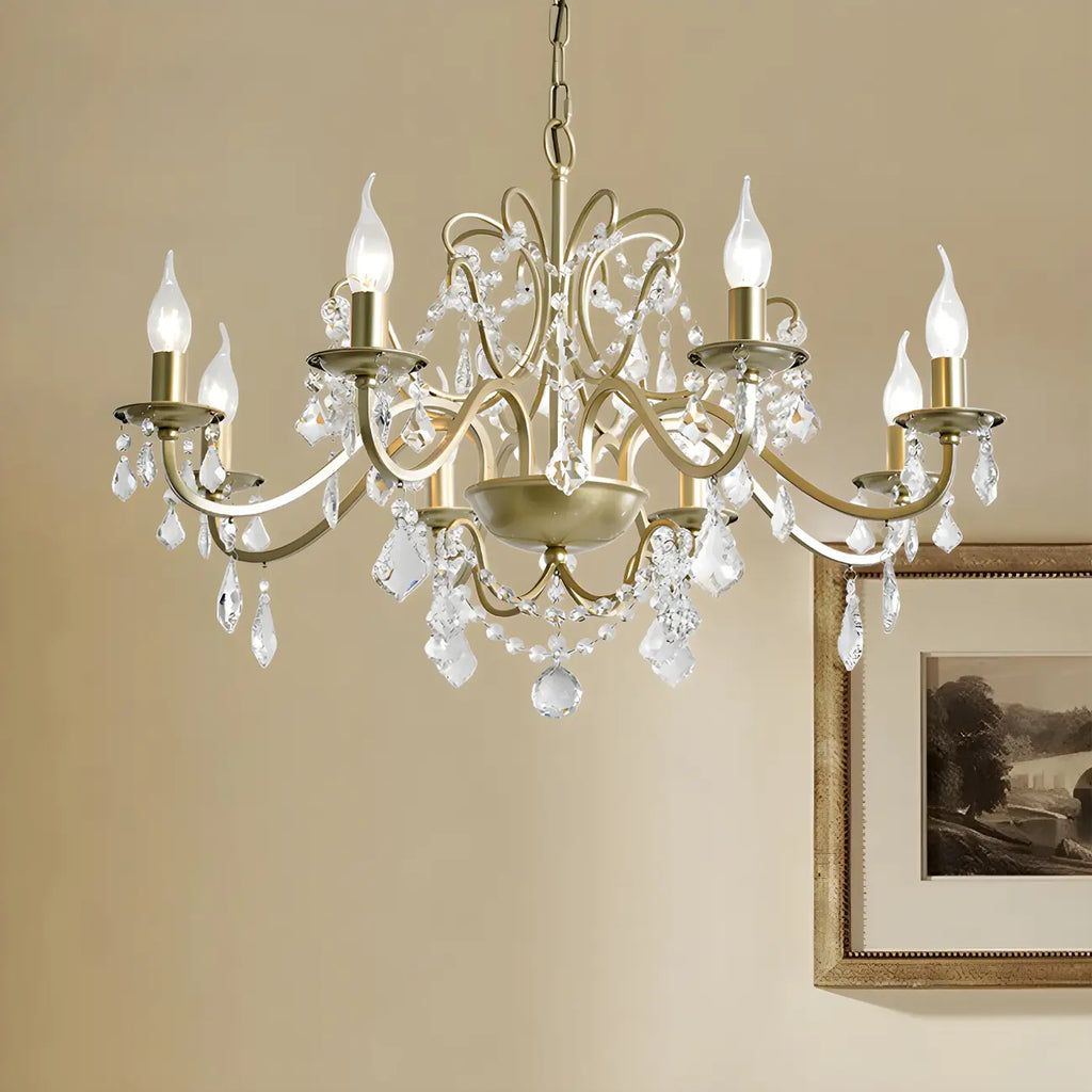 Lustre élégant en métal courbé et cristal doré
