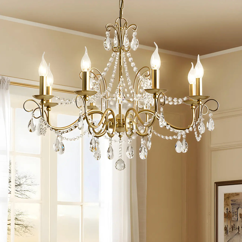 Lustre classique élégant en métal cristal doré