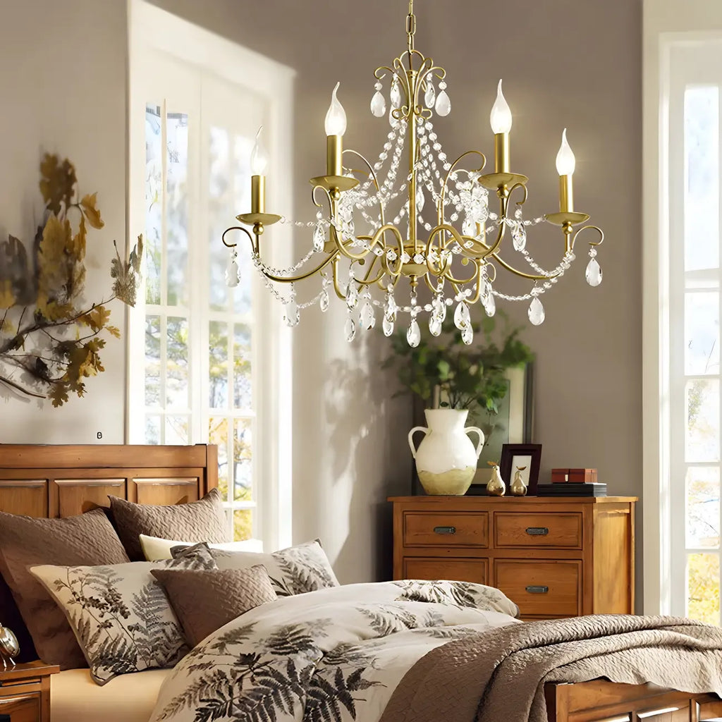 Lustre classique élégant en métal cristal doré