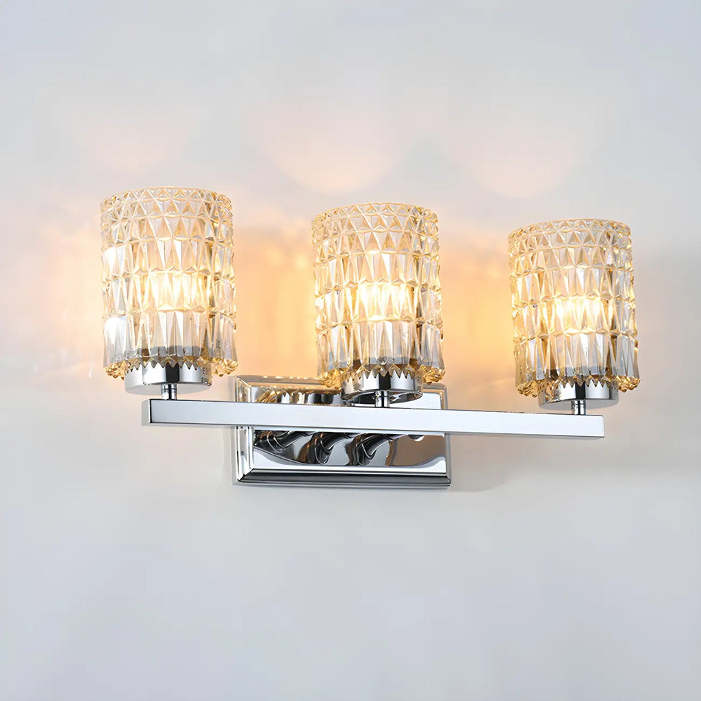 Applique murale LED chromée à 3 lumières avec verre prismatique pour salle de bain