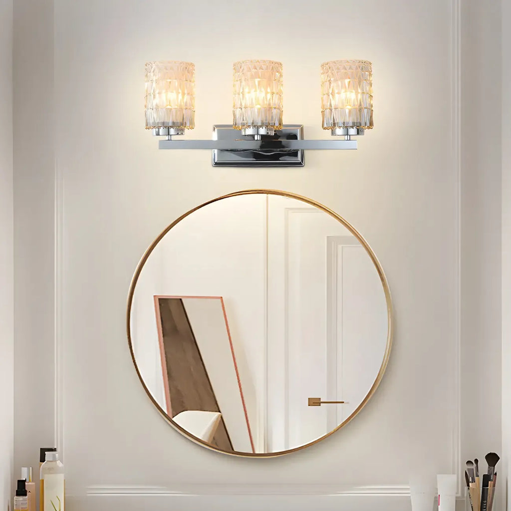 Applique murale LED chromée à 3 lumières avec verre prismatique pour salle de bain