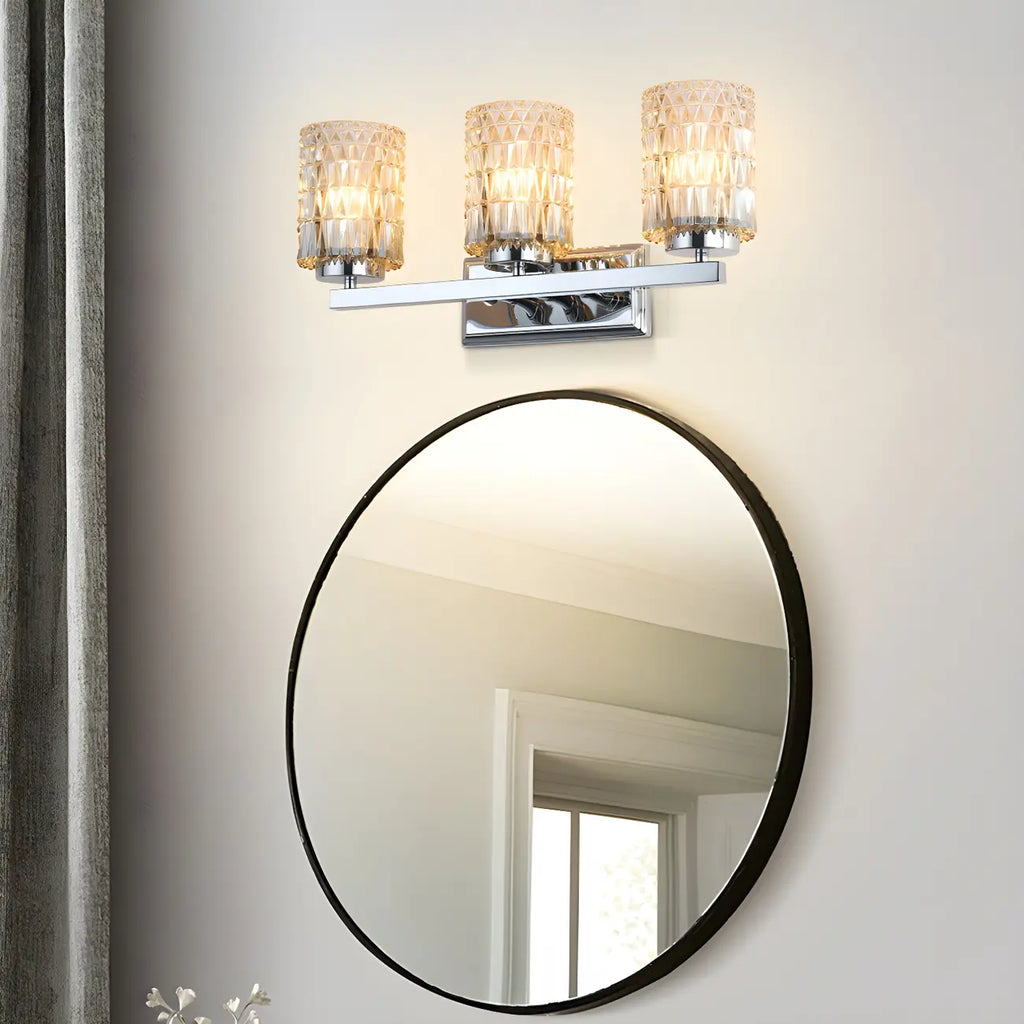 Applique murale LED chromée à 3 lumières avec verre prismatique pour salle de bain