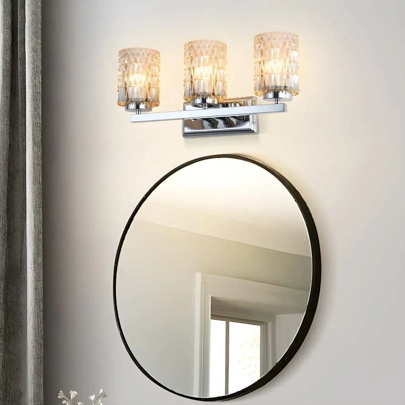 Applique murale LED chromée à 3 lumières avec verre prismatique pour salle de bain