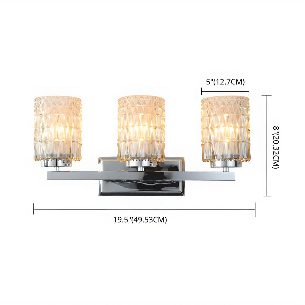 Applique murale LED chromée à 3 lumières avec verre prismatique pour salle de bain