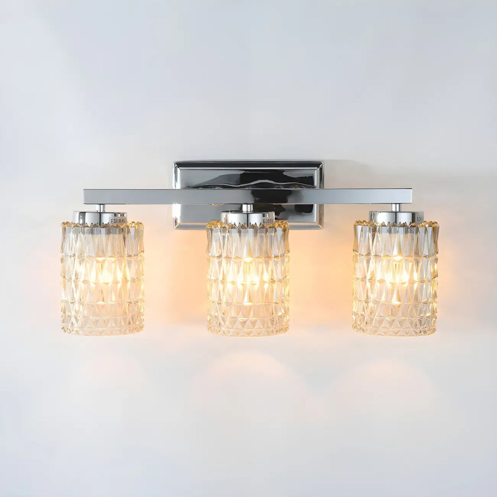 Applique murale LED chromée à 3 lumières avec verre prismatique pour salle de bain