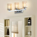 Applique murale LED chromée à 3 lumières avec verre prismatique pour salle de bain