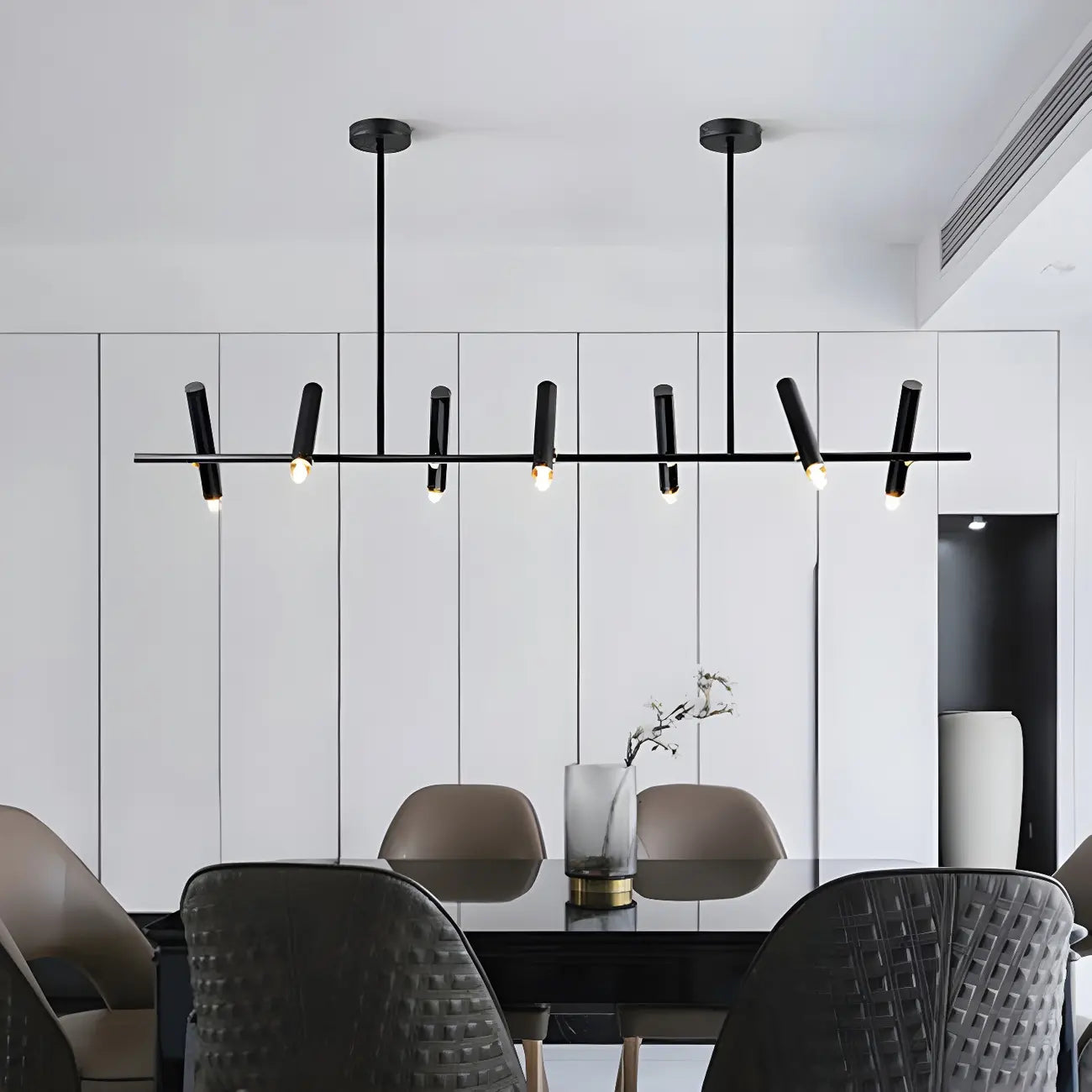Suspension linéaire noire moderne pour îlot de cuisine