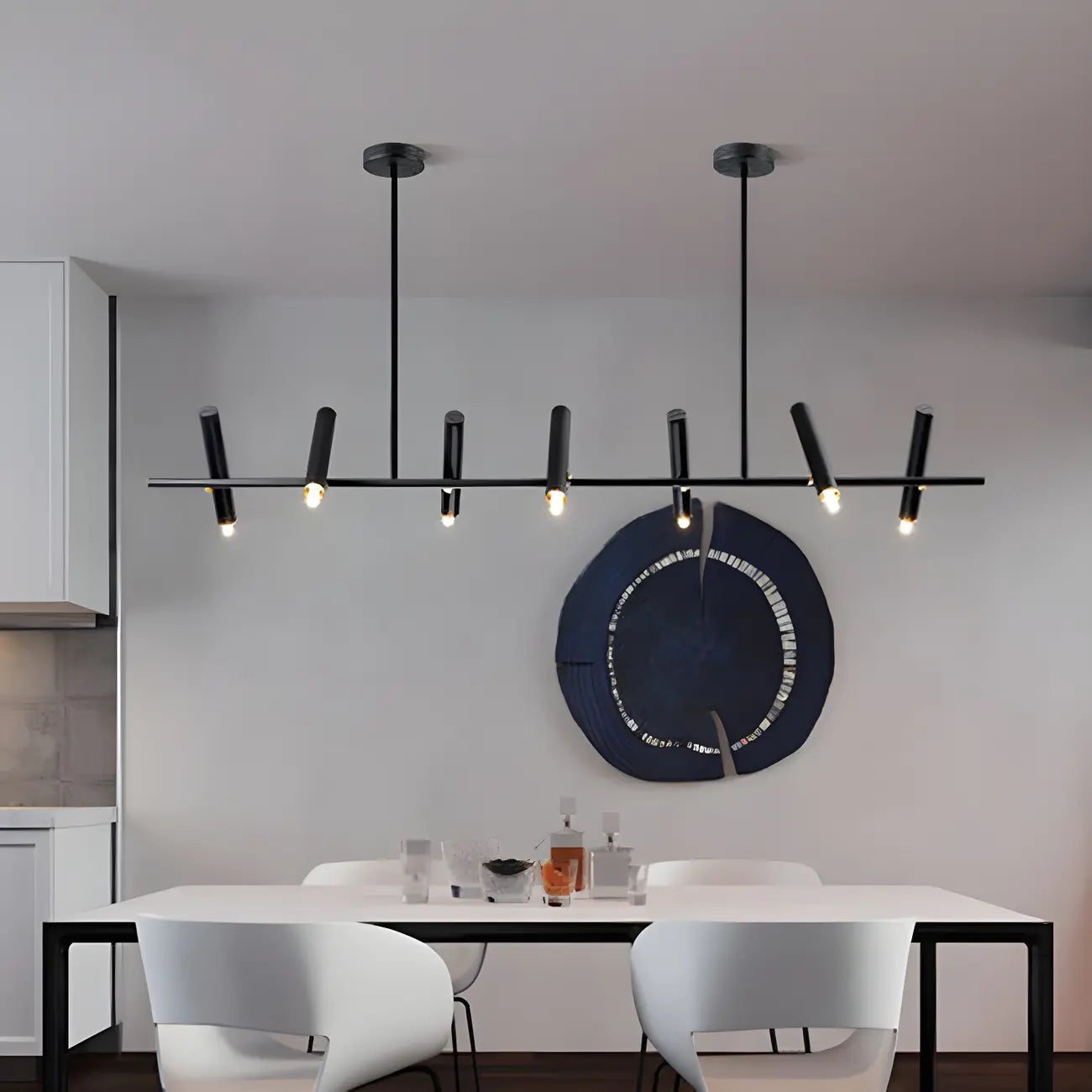 Suspension linéaire noire moderne pour îlot de cuisine