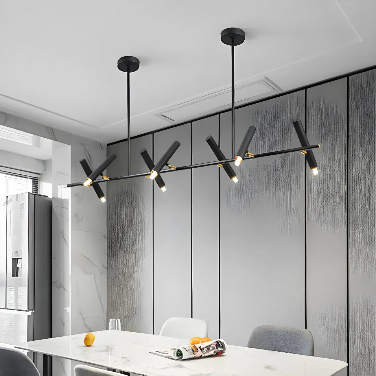 Suspension linéaire noire moderne pour îlot de cuisine