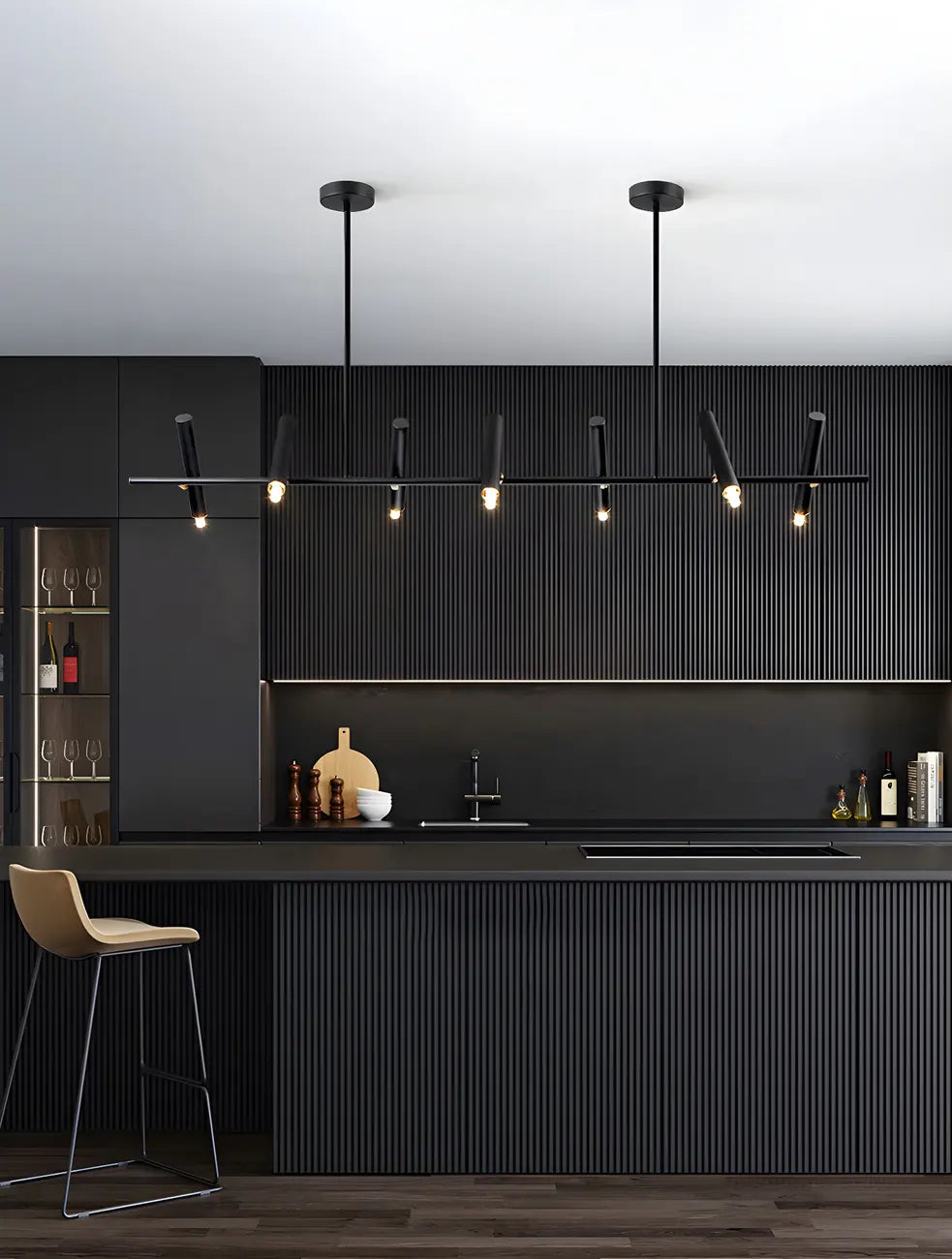 Suspension linéaire noire moderne pour îlot de cuisine