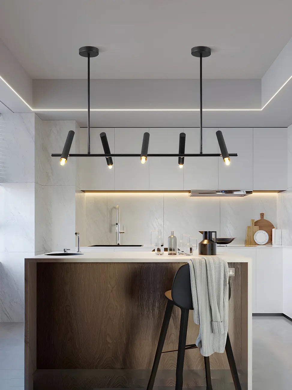 Suspension linéaire noire moderne pour îlot de cuisine