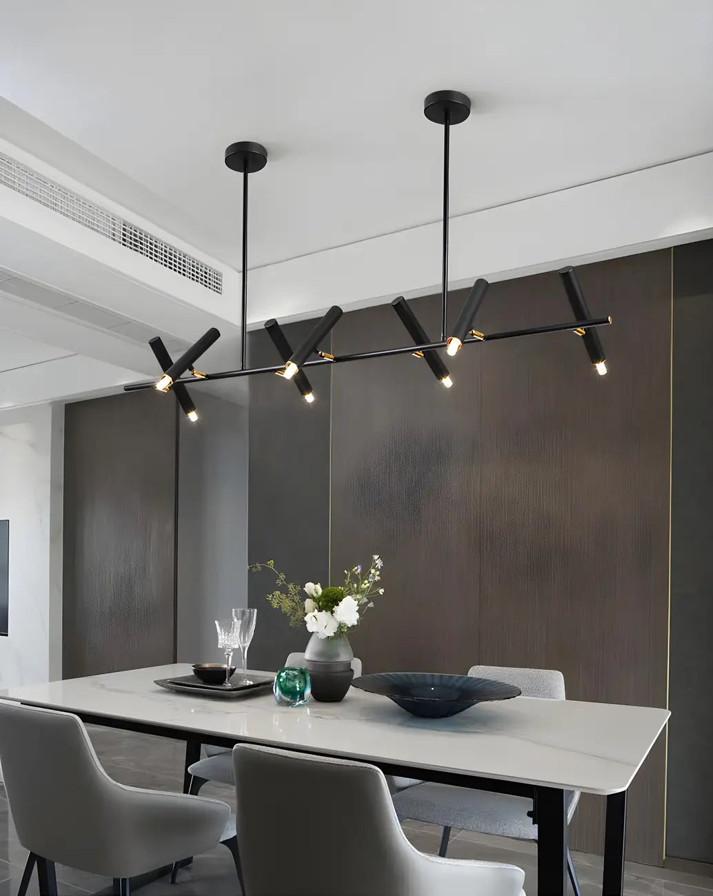 Suspension linéaire noire moderne pour îlot de cuisine
