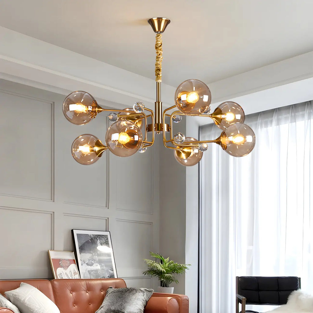 Lampadario a globo in vetro a 8 luci, stile Mid-Century Modern