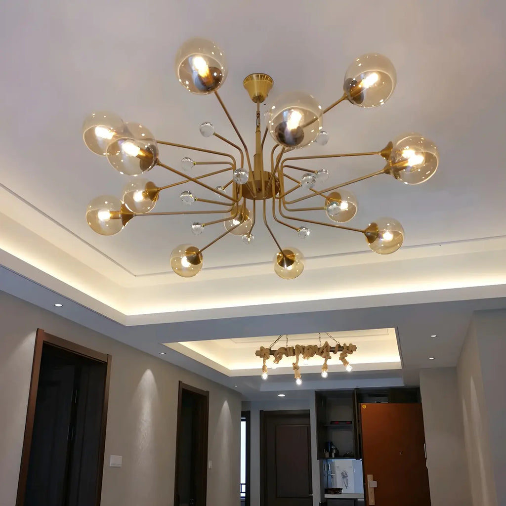 Lampadario a globo in vetro a 8 luci, stile Mid-Century Modern