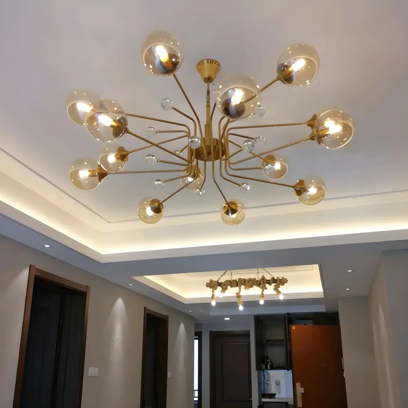 Lampadario a globo in vetro a 8 luci, stile Mid-Century Modern
