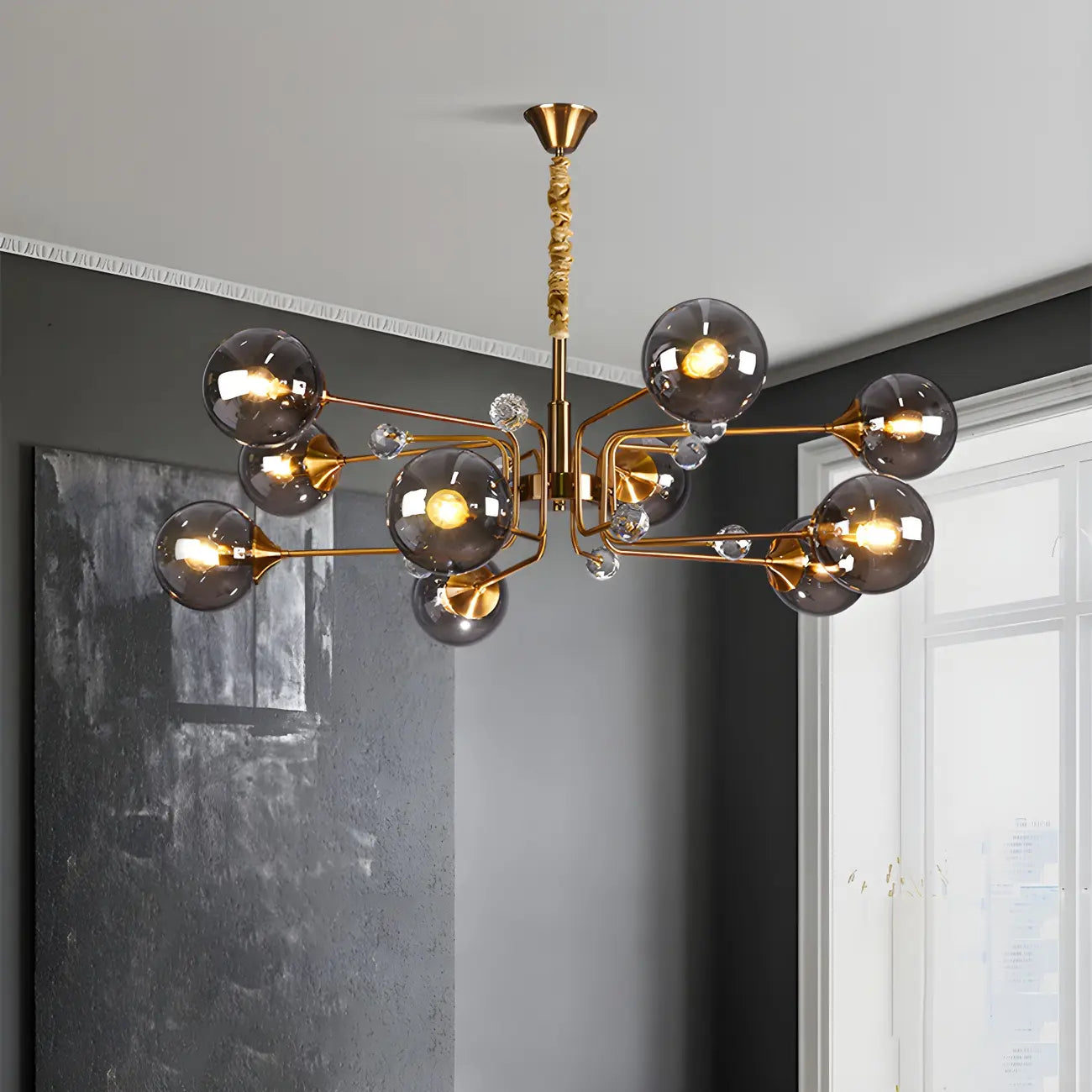 Lampadario a globo in vetro a 8 luci, stile Mid-Century Modern
