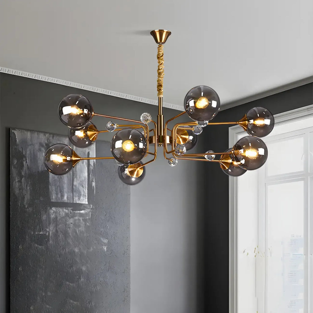 Lampadario a globo in vetro a 8 luci, stile Mid-Century Modern