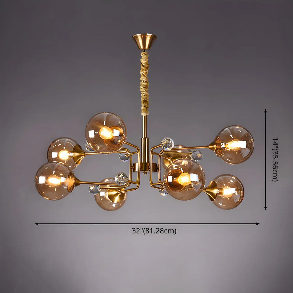 Lampadario a globo in vetro a 8 luci, stile Mid-Century Modern