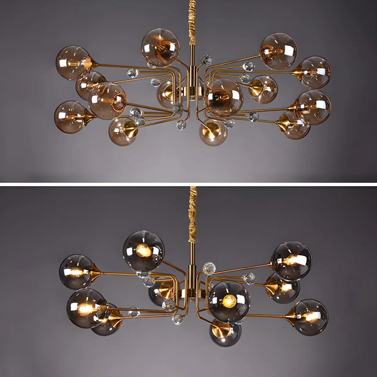 Lampadario a globo in vetro a 8 luci, stile Mid-Century Modern