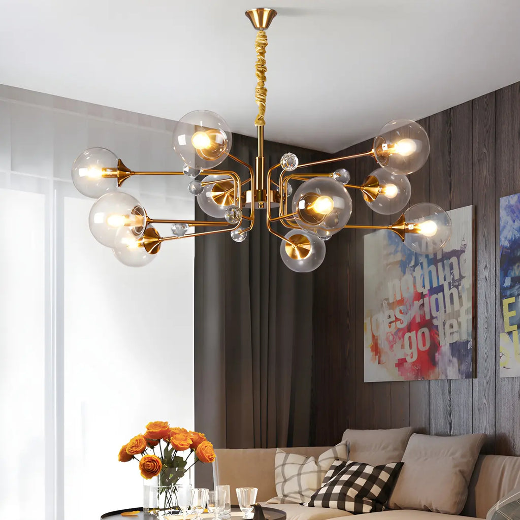 Lampadario a globo in vetro a 8 luci, stile Mid-Century Modern